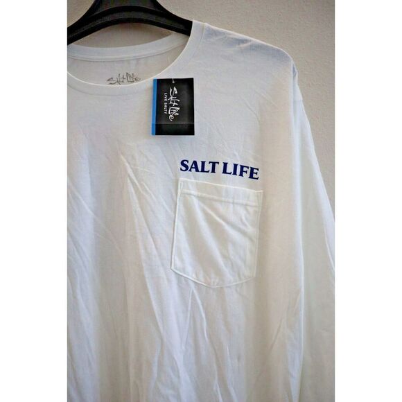 Salt Life SLM10976 Men's Sz XL White Sailing Tropics Badge L/S Pocket T-Shirt - Picture 4 of 5